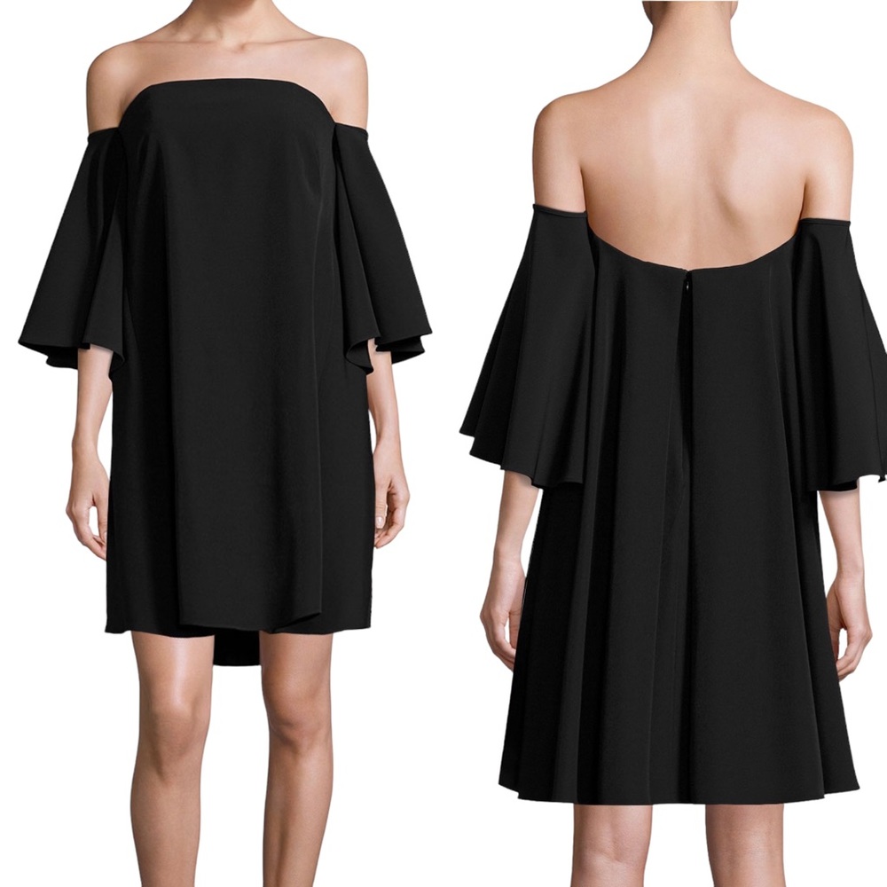 MILLY MILA OFF THE SHOULDER ITALIAN CADY BLACK MINI DRESS SIZE 4